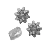 Cadeaulint Polyband en 2 rozetten zilver glitter