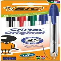 Balpen Bic Cristal medium assorti blister à 5 stuk