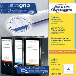Rugetiket Avery breed 61x192mm zelfklevend wit 100