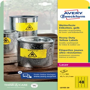 Etiket Avery L6103-20 45.7x21.2mm geel 960 stuks
