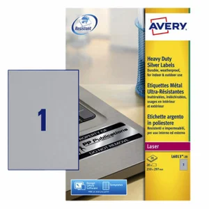 Etiket Avery L6013-20 210x297mm zilver 20 stuks