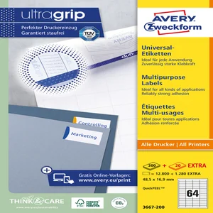 Etiket Avery 3667-200 48.5x16.9mm wit 12800 stuks
