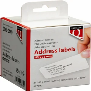 Labeletiket Quantore 99012 36x89mm adres wit 2 rol