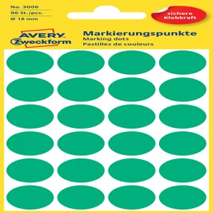 Etiket Avery 3006 rond 18mm groen 96 stuks
