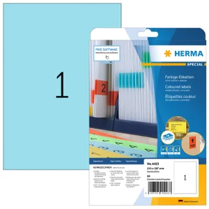 Etiket HERMA 4423 210x297mm A4 verwijderbaar blauw