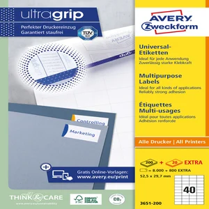 Etiket Avery 3651-200 52.5x29.7mm wit 8000 stuks