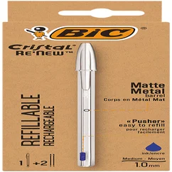Balpen Bic Cristal Re-new medium zilver + 2 vullin