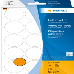 Etiket HERMA 2274 rond 32mm fluor oranje 360 stuks