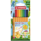 Fineliner STABILO point 88 Animal Vibes mini fijn assorti 8 stuks