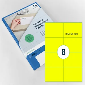 Etiket Rillprint 105x74mm fluor geel 800 stuks