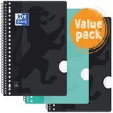 Collegeblok Oxford School A4+ lijn 23-gaats 160 pagina's 80gr voordeelpak assorti 3 stuks