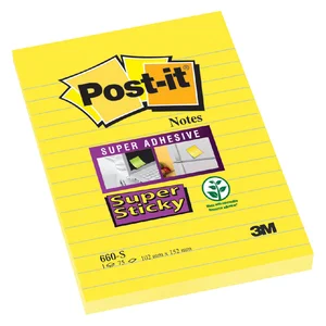 Memoblok Post-it 660 Super Sticky 102x152 geel met