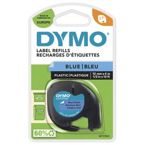 Labeltape Dymo LetraTag plastic 12mm zwart op blau