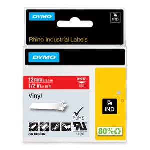 Labeltape Dymo Rhino industrieel vinyl 12mm wit op