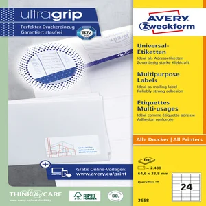 Etiket Avery 3658 64.6x33.8mm wit 2400 stuks