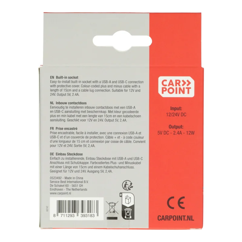 Carpoint Built-in Socket USB-A + USB-C 12/24V | Commandant