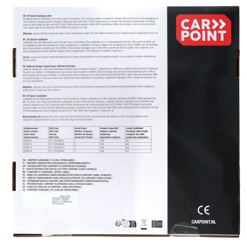 Carpoint Elektrofahrzeug Spiral Ladekabel Typ2>2 16A 3phase