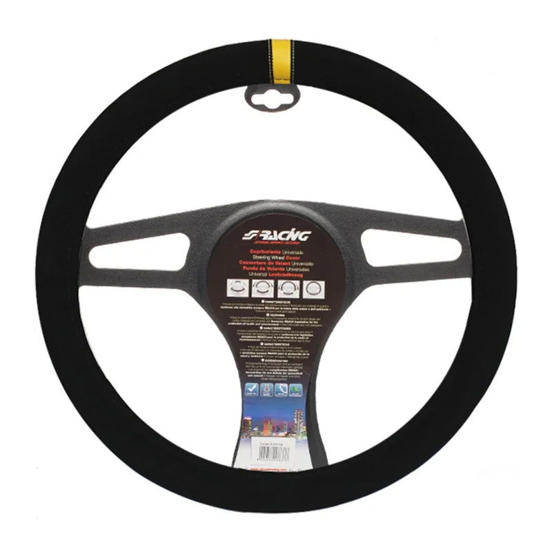 Simoni Racing Stuurwielhoes Carrera Look - Zwart Microvezel + Gele Markering - 37-39cm
