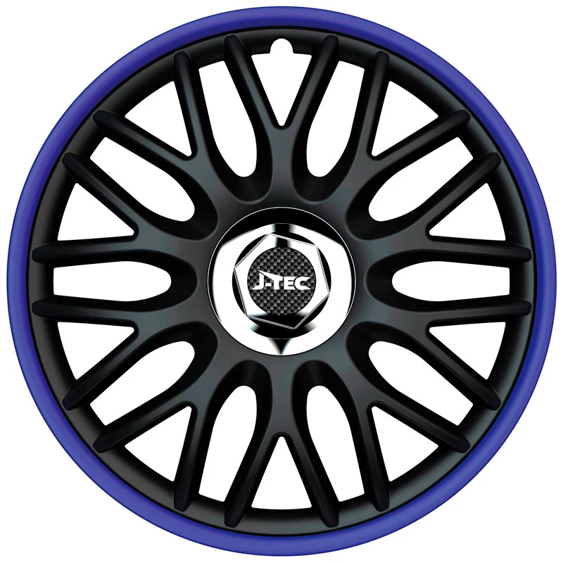 4-Delige J-Tec Wieldoppenset Orden R 15-inch zwart/blauw + chroom ring
