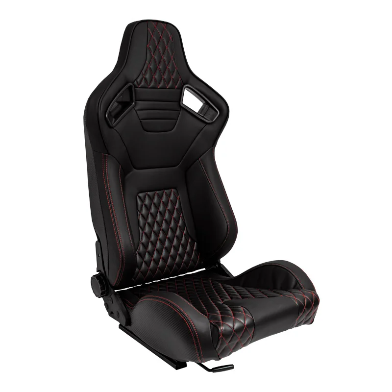 AutoStyle Sportstoel 'AK' - Zwart Kunstleder + Rode stiksels - Dubbelzijdig verstelbare rugleuning - incl. sledes