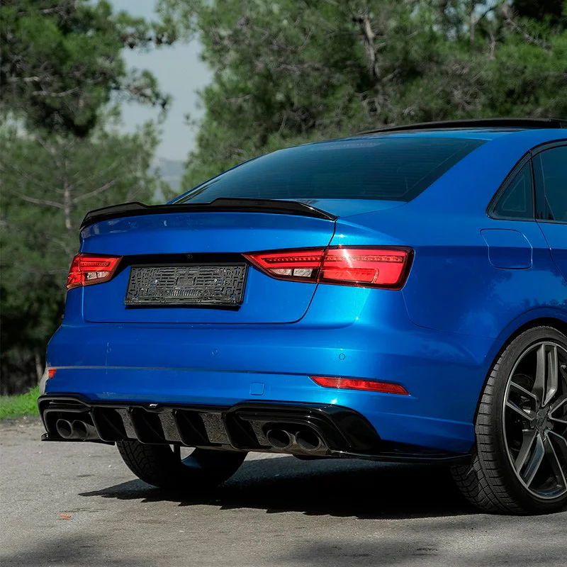 Oneway Achterbumperskirt (Diffuser) passend voor Audi S3 Sedan 8V Facelift 2016-2020 – Glanzend zwart