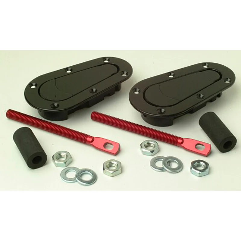 GRAYSTON Set universele Racing Plus Flush motorkaphaken/-pins - zwart + rood aluminium pins