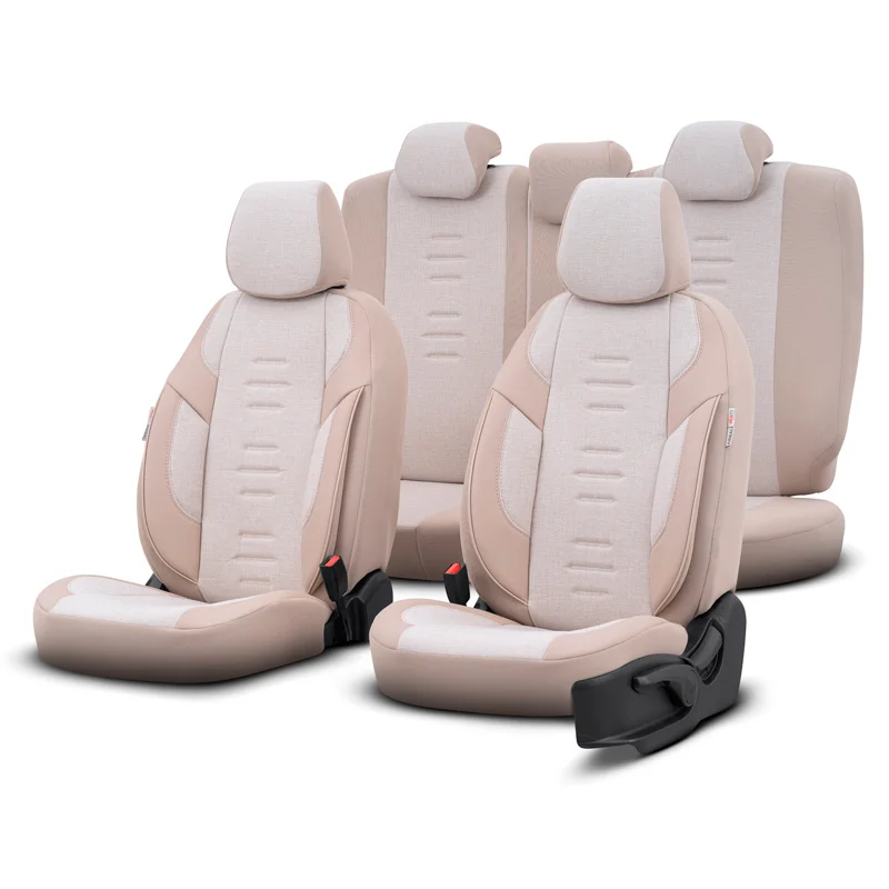otoM Universele Linnen/Leder/Stoffen Stoelhoezenset 'Throne' Crème - 11-delig - geschikt voor Side-Airbags