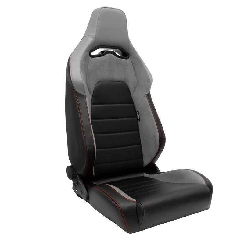 AutoStyle Sportstoel 'VGR' - Zwart Kunstleder + Lichtgrijs Stof/Suede + Rode stiksels - Dubbelzijdig verstelbare rugleuning - incl. sledes