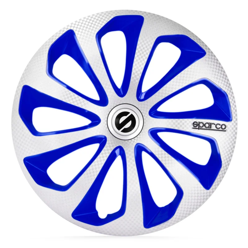 Sparco Wieldoppen Sicilia - 15-inch - Zilver/Blauw/Carbon - Set van 4 stuks