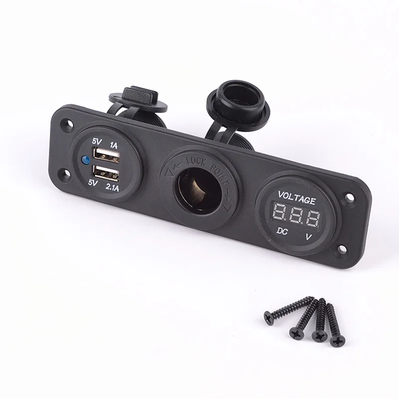 AutoStyle Inbouw USB Adapter 3-in-1 2xUSB 5V-2,1A&1A/Voltmeter/Sigarettenaansteker/Input 12V-24V