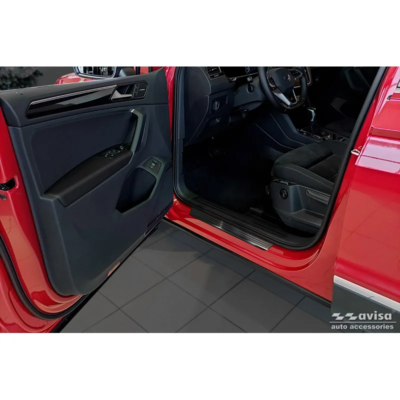 Avisa Zwart RVS Instaplijsten passend voor Volkswagen Tiguan II 2016-2020 & FL 2020- incl. Allspace 2017-2020 & FL 2020-2024 - 'Lines' - 4-delig