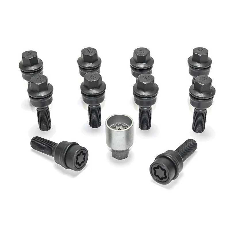 H&R Wielboutenset bolkonisch met beweegbare ring R14 M14x1.50 – Lengte 42mm – Zwart – 10 stuks (bv. passend voor Audi Q3, Q5) – incl. wielsloten