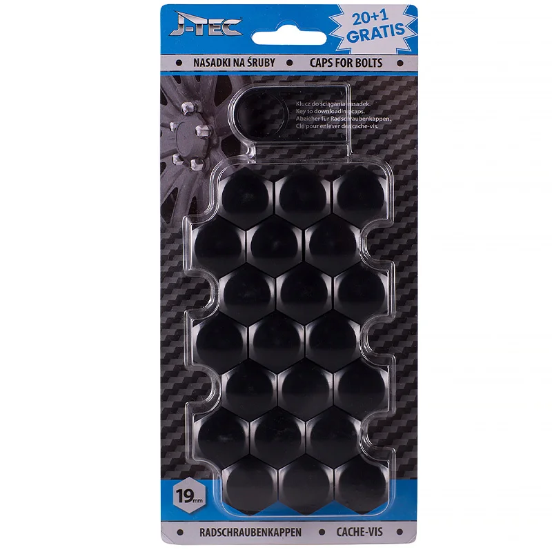 J-Tec Set universele wielmoerkapjes - Zwart Kunststof - 19mm - set à 20+1 stuks
