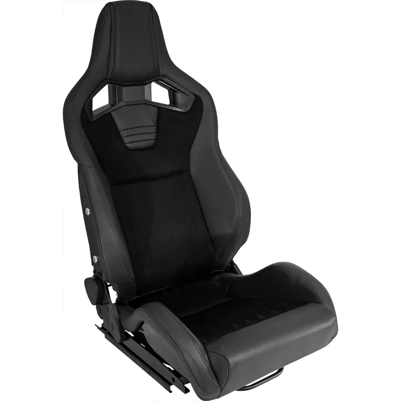 AutoStyle Sportstoel 'NK Premium' - Zwart Suede + Zwart Kunstleder - Dubbelzijdig verstelbare polyester rugleuning - incl. sledes