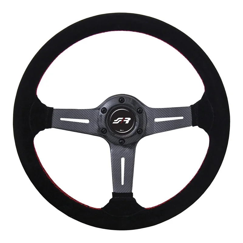 Simoni Racing Universeel Sportstuur Carlos - Carbon - Zwart Suède + Rode Stiksels - Diameter 350mm