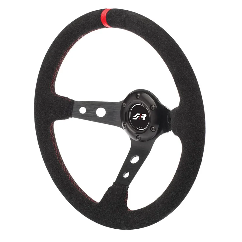 Simoni Racing Universeel Sportstuur Pitlane - Zwart Suède + Rode Stiksels - Diameter 350mm