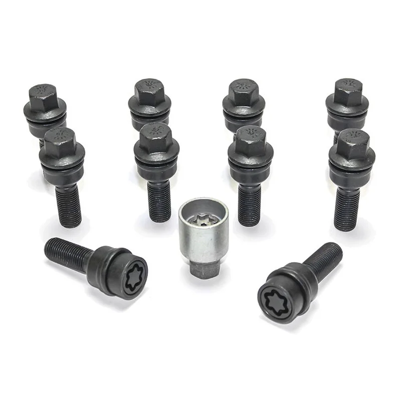H&R Wielboutenset bolkonisch met beweegbare ring R14 M14x1.50 – Lengte 48mm – Zwart – 10 stuks (bv. passend voor Audi Q3, Q5) – incl. wielsloten
