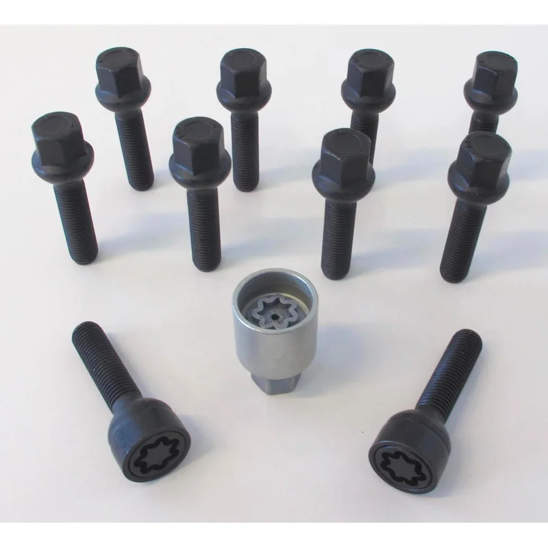 H&R Wielboutenset bolkonisch R13 M14x1.50 – Lengte 38mm – Zwart – 10 stuks (bv. passend voor VAG) – incl. wielsloten