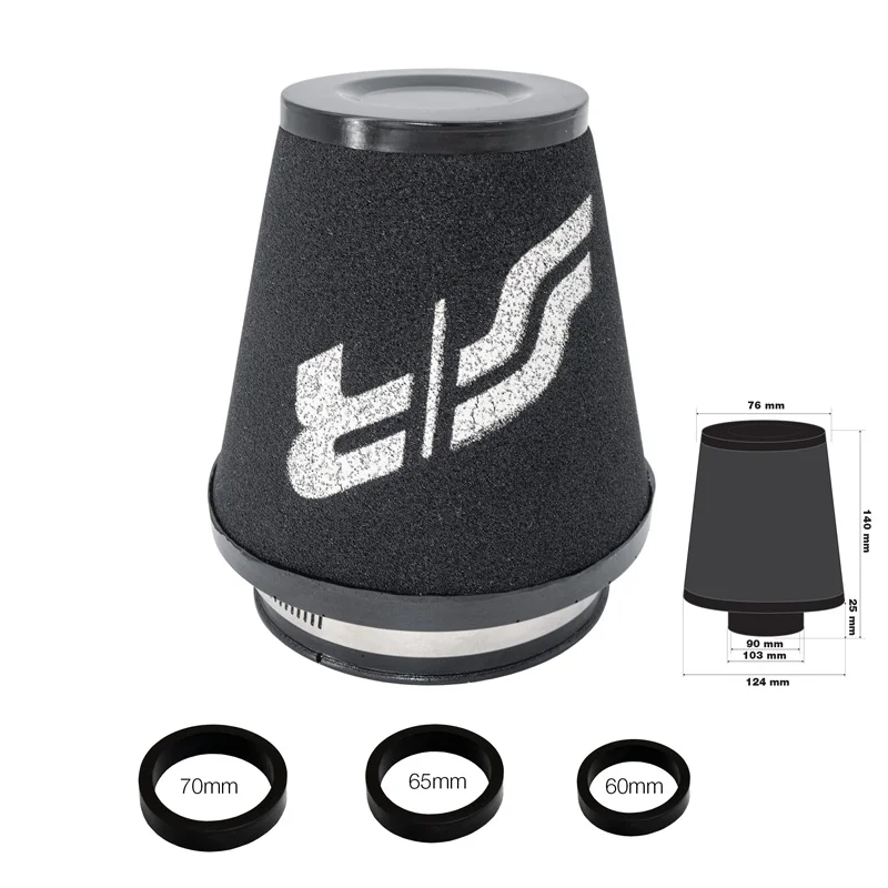 Simoni Racing Schuimluchtfilter Universeel - 124/76mm - Zwart - incl. 3 adapterringen