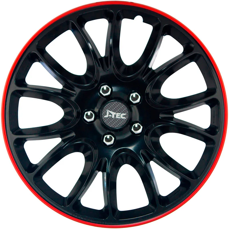 4-Delige J-Tec Wieldoppenset Hero GTR 15-inch zwart/rode rand