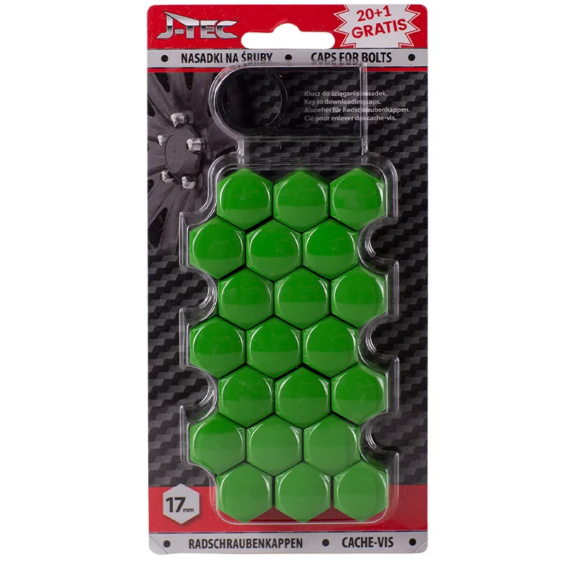 J-Tec Set universele wielmoerkapjes - Groen Kunststof - 17mm - set à 20+1 stuks