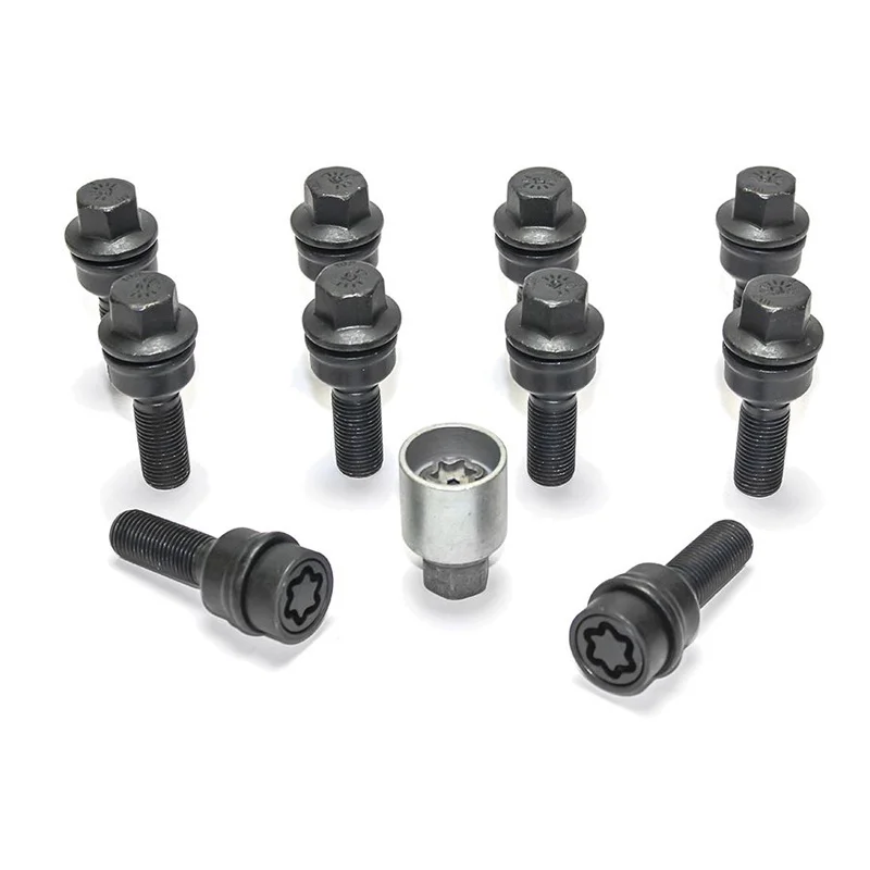 H&R Wielboutenset bolkonisch met beweegbare ring R14 M14x1.50 – Lengte 40mm – Zwart – 10 stuks (bv. passend voor Audi Q3, Q5) – incl. wielsloten