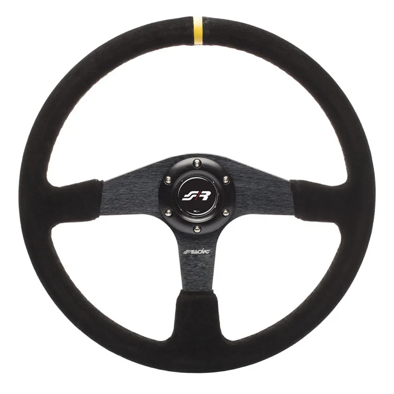 Simoni Racing Universeel Sportstuur Defender - Zwart Suède/Geel - Diameter 380mm