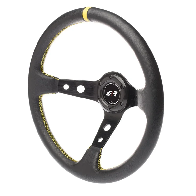 Simoni Racing Universeel Sportstuur Speciale - Zwart Eco-Leder/Geel - Diameter 350mm