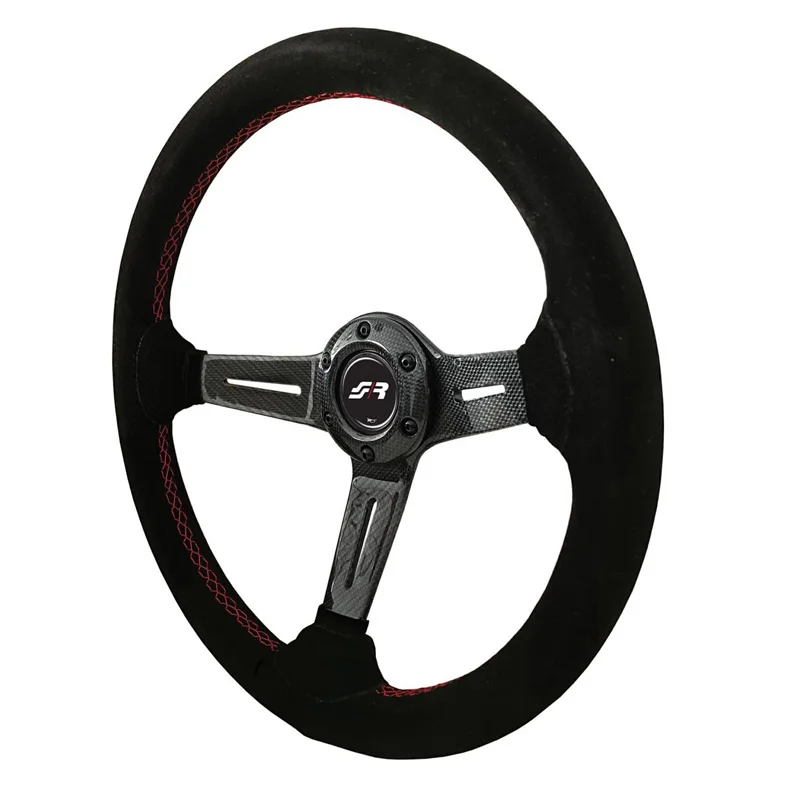 Simoni Racing Universeel Sportstuur Tommi - Carbon - Zwart Suède + Rode Stiksels - Diameter 350mm