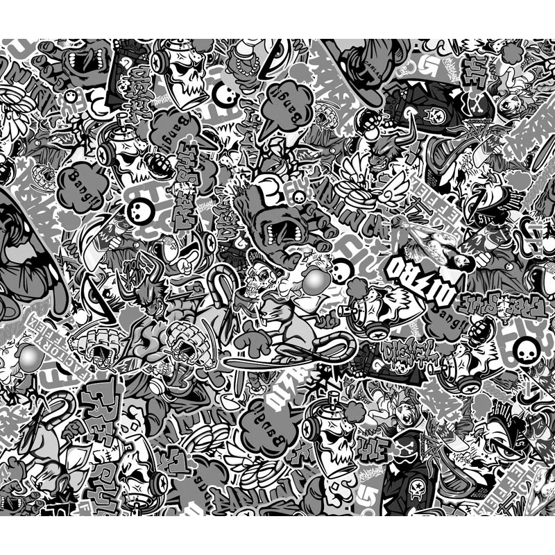 AutoStyle Stickerbomb Folie – Graffiti design 1 – zwart/wit – Rol 60x200cm – zelfklevend
