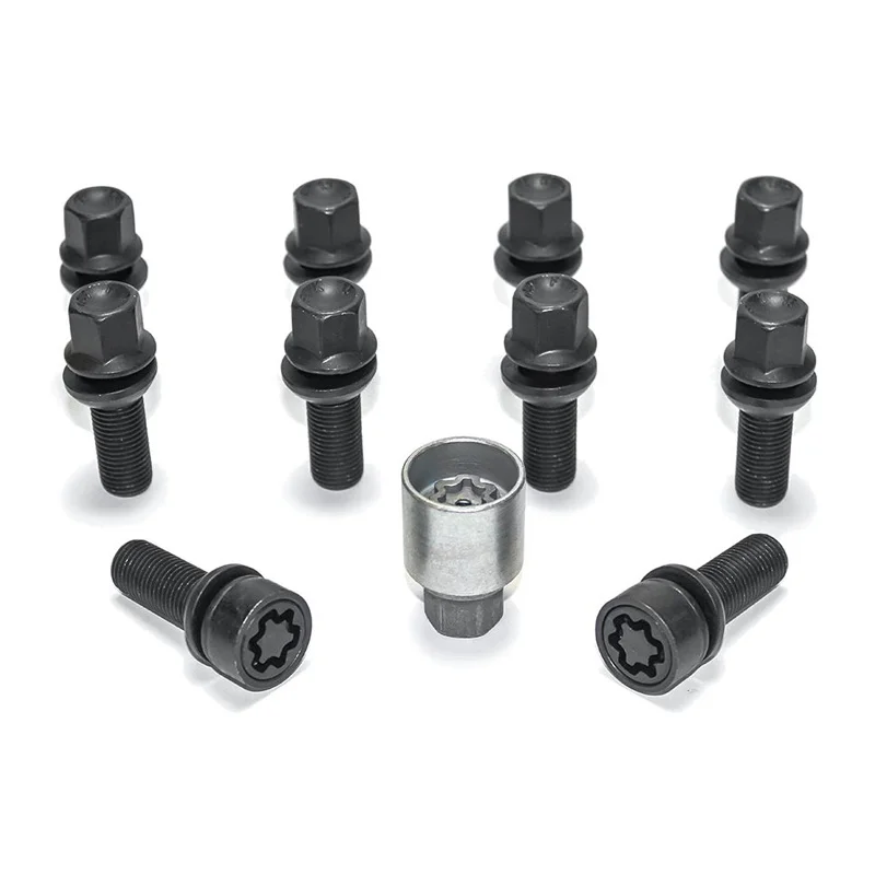 H&R Wielboutenset bolkonisch met beweegbare ring R13 M14x1.50 – Lengte 36mm – Zwart – 10 stuks (bv. passend voor Audi S5) – incl. wielsloten