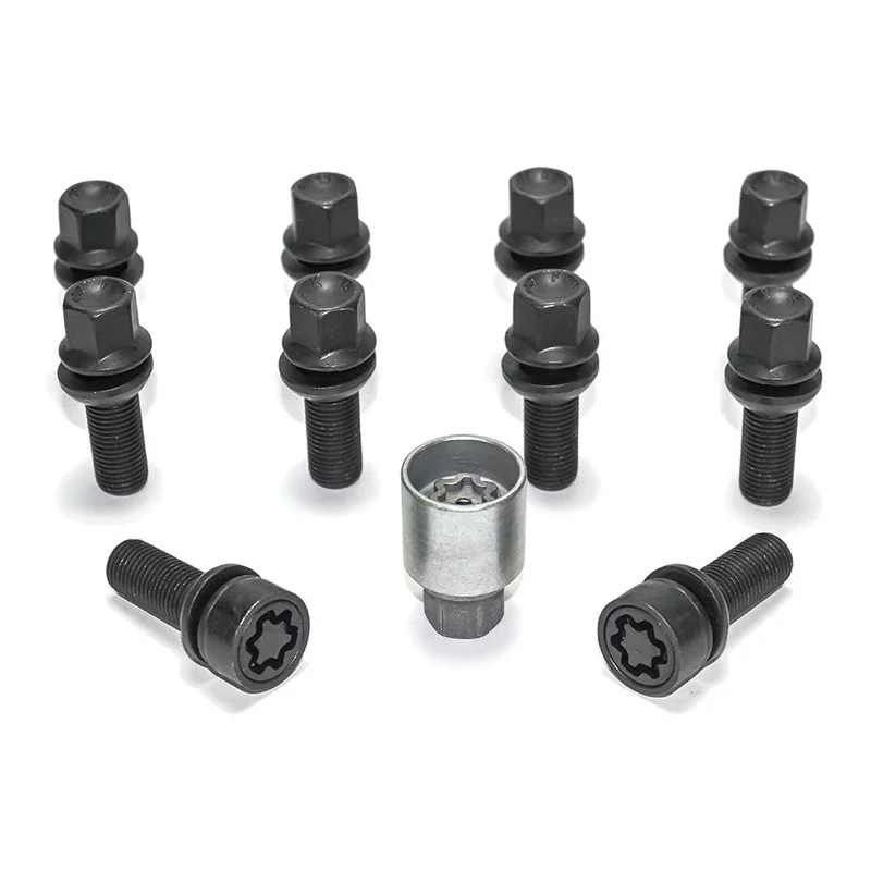 H&R Wielboutenset bolkonisch met beweegbare ring R13 M14x1.50 – Lengte 45mm – Zwart – 10 stuks (bv. passend voor Audi S5) – incl. wielsloten