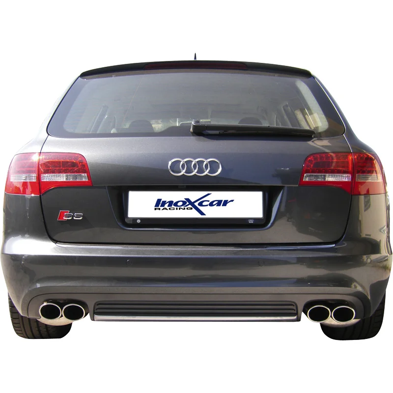 InoXcar 100% RVS Dubbele Sportuitlaat passend voor Audi S6 Avant 5.2FSi Quattro (435pk) 2009- Links/Rechts 2x90x70mm
