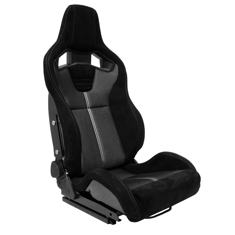 AutoStyle Sportstoel 'NK Premium' - Zwart Suede + Grijs 'Mesh' textiel - Dubbelzijdig verstelbare polyester rugleuning - incl. sledes